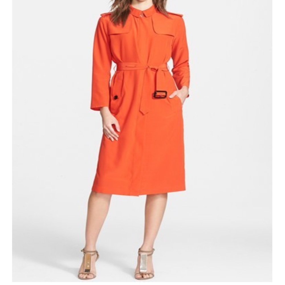 COPY - Burberry London Women’s Blood Orange Zip Front Silk Trench Coat Belted U…